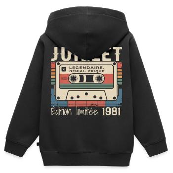 Juli 1981 Geburtstagsgeschenk Juli 1981 - Kinder Premium Organic Zip Hoodie - Schwarz - Hinten - AI Model Kid Male (0cm)