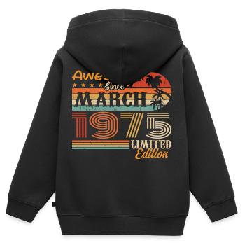 Mars 1975 Vintage 1975 rétro cadeau d’anniversaire - Sweat Premium à capuche zippé enfant bio - noir - Dos - AI Model Kid Male (0cm)