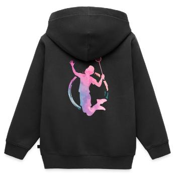 Passe-temps de badminton - Sweat Premium à capuche zippé enfant bio - noir - Dos - AI Model Kid Male (0cm)
