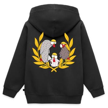 Baustelle Bauherr Einsatz Team Maurer Hühner Job - Kinder Premium Organic Zip Hoodie - Schwarz - Hinten - AI Model Kid Male (0cm)