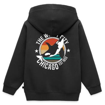 Chicago - Sweat Premium à capuche zippé enfant bio - noir - Dos - AI Model Kid Male (0cm)