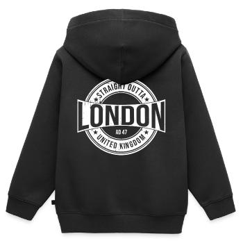 London - Kinder Premium Organic Zip Hoodie - Schwarz - Hinten - AI Model Kid Male (0cm)