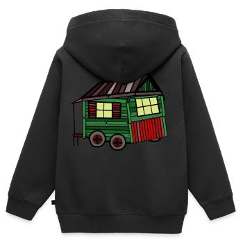 Fière roulotte de cabane en bois constructeur maison - Sweat Premium à capuche zippé enfant bio - noir - Dos - AI Model Kid Male (0cm)