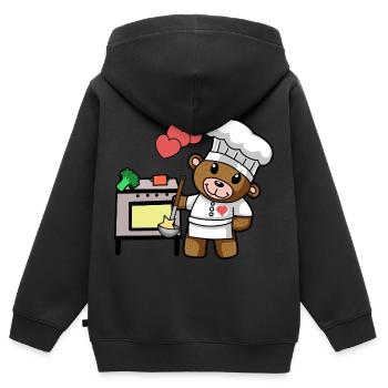 Teddybär Koch kochen Kochkunst Restaurant Küche - Kinder Premium Organic Zip Hoodie - Schwarz - Hinten - AI Model Kid Male (0cm)