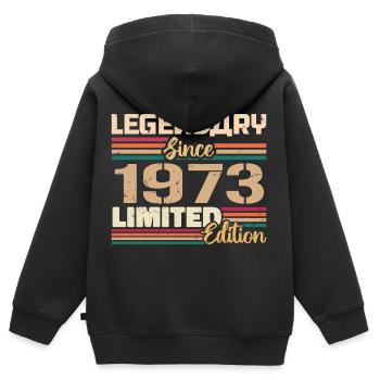 1973 Millésime 1973 Anniversaire Né en 1973 - Sweat Premium à capuche zippé enfant bio - noir - Dos - AI Model Kid Male (0cm)