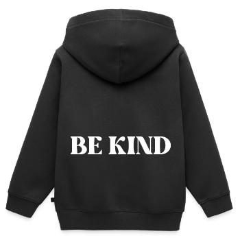 SEI FREUNDLICH - Kinder Premium Organic Zip Hoodie - Schwarz - Hinten - AI Model Kid Male (0cm)