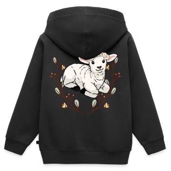 Fleurs d’été mouton agneau de mouton bélier enfants - Sweat Premium à capuche zippé enfant bio - noir - Dos - AI Model Kid Male (0cm)