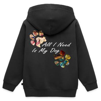 Empreintes de pattes pattes pattes chien chien - Sweat Premium à capuche zippé enfant bio - noir - Dos - AI Model Kid Male (0cm)
