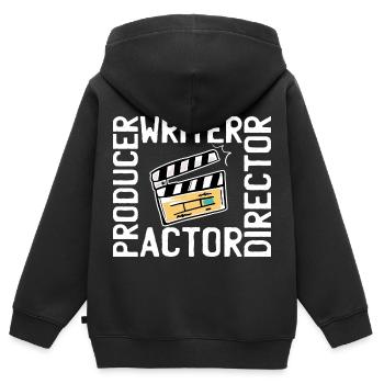Cinéaste film caméraman - Sweat Premium à capuche zippé enfant bio - noir - Dos - AI Model Kid Male (0cm)