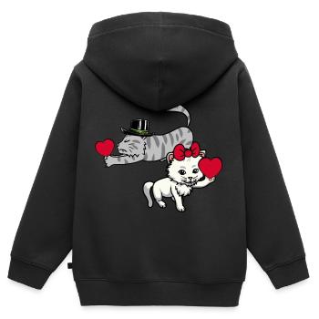 Coeur Chats Amants Valentin Chat Romantique - Sweat Premium à capuche zippé enfant bio - noir - Dos - AI Model Kid Male (0cm)
