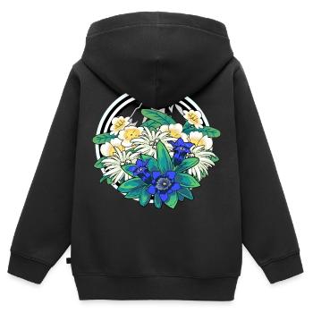 Flora Wild Blumen Enzian Edelweiß Alpen Alm Berg - Kinder Premium Organic Zip Hoodie - Schwarz - Hinten - AI Model Kid Male (0cm)