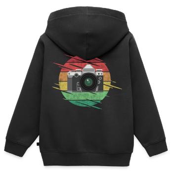 Kamera - Kinder Premium Organic Zip Hoodie - Schwarz - Hinten - AI Model Kid Male (0cm)