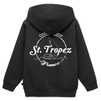 St Tropez France - Kinder Premium Organic Zip Hoodie - Schwarz - Hinten - AI Model Kid Male (0cm)