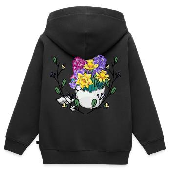 Printemps Nature Nature Nature Oeuf de Pâques Bonne Fleur de Pâques - Sweat Premium à capuche zippé enfant bio - noir - Dos - AI Model Kid Male (0cm)