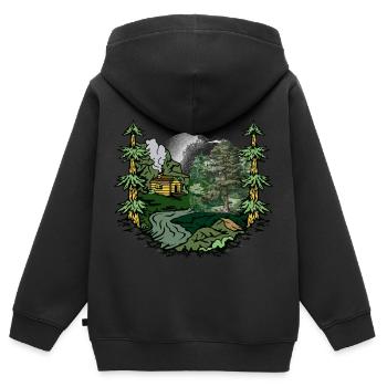 Wald Hütte Natur Waldbewohner Naturliebhaber - Kinder Premium Organic Zip Hoodie - Schwarz - Hinten - AI Model Kid Male (0cm)
