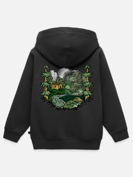 foresta, cabina, natura, abitante della foresta, amante della natura - Felpa Premium con cappuccio con zip bambino bio - nero