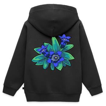 Alpen Blume Enzian Flora Gebirge Blüte Blumen - Kinder Premium Organic Zip Hoodie - Schwarz - Hinten - AI Model Kid Male (0cm)