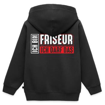 Friseur | Ich bin Friseur ich darf das - Kinder Premium Organic Zip Hoodie - Schwarz - Hinten - AI Model Kid Male (0cm)