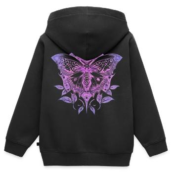 Papillon de nuit, Papillon de nuit, Lune, Vignes, Gothique, Wicca - Sweat Premium à capuche zippé enfant bio - noir - Dos - AI Model Kid Male (0cm)