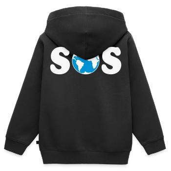 SOS – Jour de la Terre / Changement climatique (W / 2C / SVG) - Sweat Premium à capuche zippé enfant bio - noir - Dos - AI Model Kid Male (0cm)