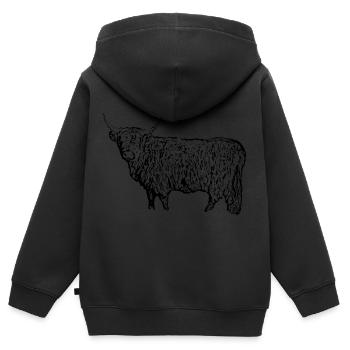 Schottisches Hochlandrind - Kinder Premium Organic Zip Hoodie - Schwarz - Hinten - AI Model Kid Male (0cm)