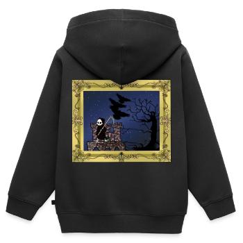 Horreur Moyen Âge Château Forteresse Faucheuse Mort - Sweat Premium à capuche zippé enfant bio - noir - Dos - AI Model Kid Male (0cm)