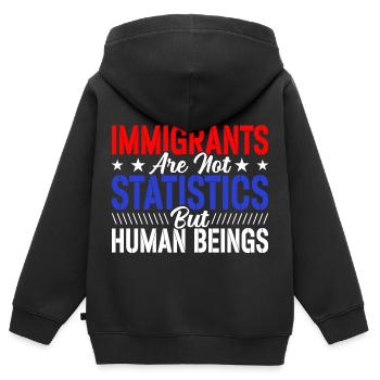 Immigrants Pas de statistiques Amoureux de l’immigration - Sweat Premium à capuche zippé enfant bio - noir - Dos - AI Model Kid Male (0cm)