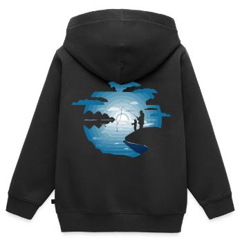 Pêche père fils - Sweat Premium à capuche zippé enfant bio - noir - Dos - AI Model Kid Male (0cm)