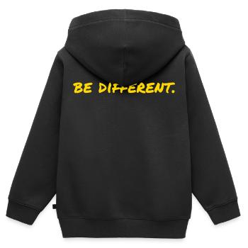 be different - Kinder Premium Organic Zip Hoodie - Schwarz - Hinten - AI Model Kid Male (0cm)