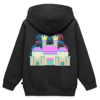 Schloss Burg Krone Festung Ritter König - Kinder Premium Organic Zip Hoodie - Schwarz - Hinten - AI Model Kid Male (0cm)