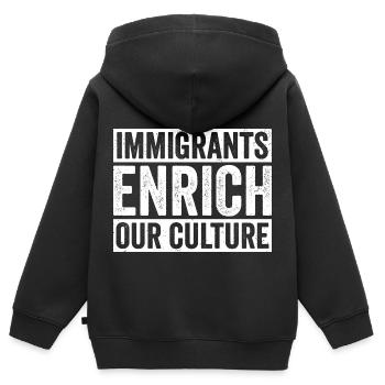 Immigrants Culture Immigration Lovers Proud - Sweat Premium à capuche zippé enfant bio - noir - Dos - AI Model Kid Male (0cm)