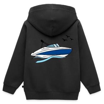 Motorboot - Kinder Premium Organic Zip Hoodie - Schwarz - Hinten - AI Model Kid Male (0cm)