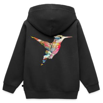 Kolibri Vogel fliegen Tier Natur Vögel Bunt Nektar - Kinder Premium Organic Zip Hoodie - Schwarz - Hinten - AI Model Kid Male (0cm)