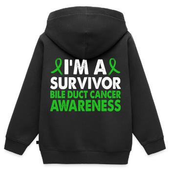 Survivors of Bile Duct Cancer Awareness Month - Kids Premium Organic Zip-up Hoodie - black - Back - AI Model Kid Male (0cm)