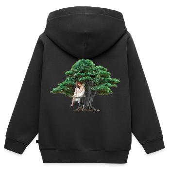 Mädchen Baum Natur Vogel Schaukel Fantasy Flora - Kinder Premium Organic Zip Hoodie - Schwarz - Hinten - AI Model Kid Male (0cm)