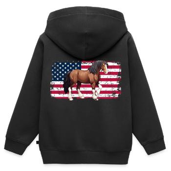 kaltblüter-Pferd Pferdeliebhaber Reiten USA - Kinder Premium Organic Zip Hoodie - Schwarz - Hinten - AI Model Kid Male (0cm)