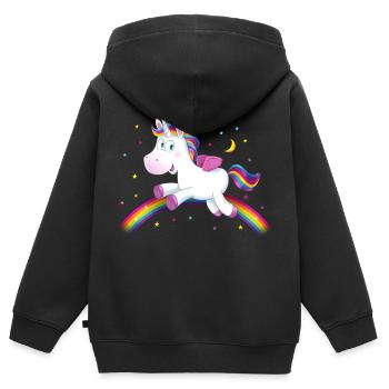 Cadeau arc-en-ciel Licorne - Sweat Premium à capuche zippé enfant bio - noir - Dos - AI Model Kid Male (0cm)