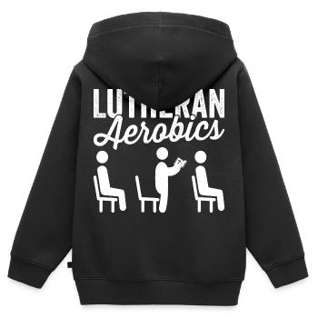 Confirmation de la religion de l’aérobic luthérienne - Sweat Premium à capuche zippé enfant bio - noir - Dos - AI Model Kid Male (0cm)