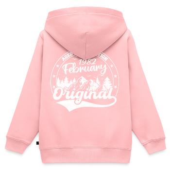 Cadeau d'anniversaire de février 1982 Février 1982 - Sweat Premium à capuche zippé enfant bio - rose - Dos - AI Model Kid Female (0cm)
