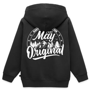 Mai 1981 Anniversaire Mai 1981 Cadeau Mai 1981 Mai - Sweat Premium à capuche zippé enfant bio - noir - Dos - AI Model Kid Male (0cm)
