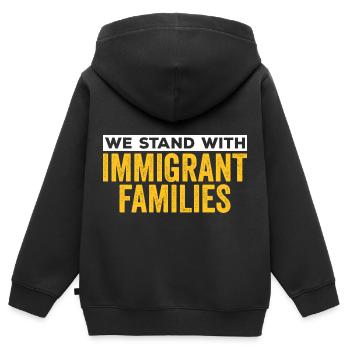 Familles immigrantes Pro immigration - Sweat Premium à capuche zippé enfant bio - noir - Dos - AI Model Kid Male (0cm)