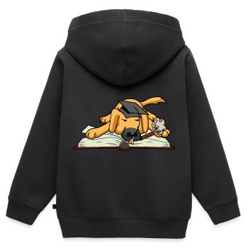 Hund Student Studium Uni Universität lernen Buch - Kinder Premium Organic Zip Hoodie - Schwarz - Hinten - AI Model Kid Male (0cm)