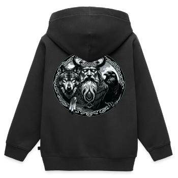 Odin Viking Valhalla Viking Marteau Thor Odin - Sweat Premium à capuche zippé enfant bio - noir - Dos - AI Model Kid Male (0cm)