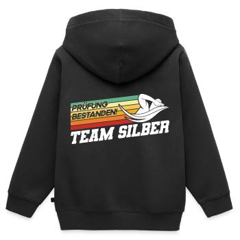 Silber Schwimmer Prüfung Silber Schwimmabzeichen - Kinder Premium Organic Zip Hoodie - Schwarz - Hinten - AI Model Kid Male (0cm)