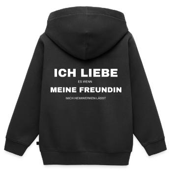 Heimwerken Ich liebe es wenn meine Freundin - Kinder Premium Organic Zip Hoodie - Schwarz - Hinten - AI Model Kid Male (0cm)