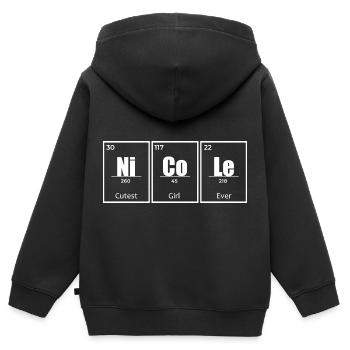 Nicole Nom Chimie Éléments Femmes Nom - Sweat Premium à capuche zippé enfant bio - noir - Dos - AI Model Kid Male (0cm)