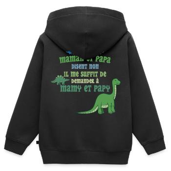Humour Enfant : Papa et Maman vs Papy et Mamy - Sweat Premium à capuche zippé enfant bio - noir - Dos - AI Model Kid Male (0cm)