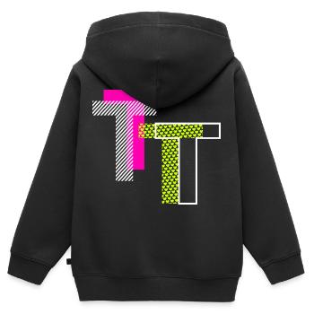 Lettre T - Sweat Premium à capuche zippé enfant bio - noir - Dos - AI Model Kid Male (0cm)