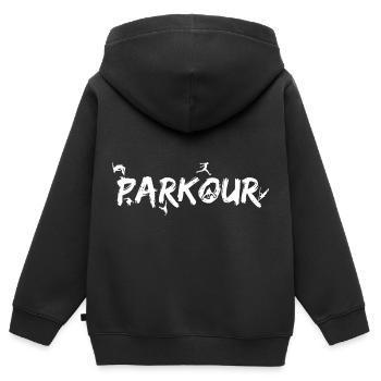 Extremsport Parkour Traceur - Kinder Premium Organic Zip Hoodie - Schwarz - Hinten - AI Model Kid Male (0cm)