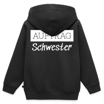 Commander Sister Family Funny Gift - Sweat Premium à capuche zippé enfant bio - noir - Dos - AI Model Kid Male (0cm)